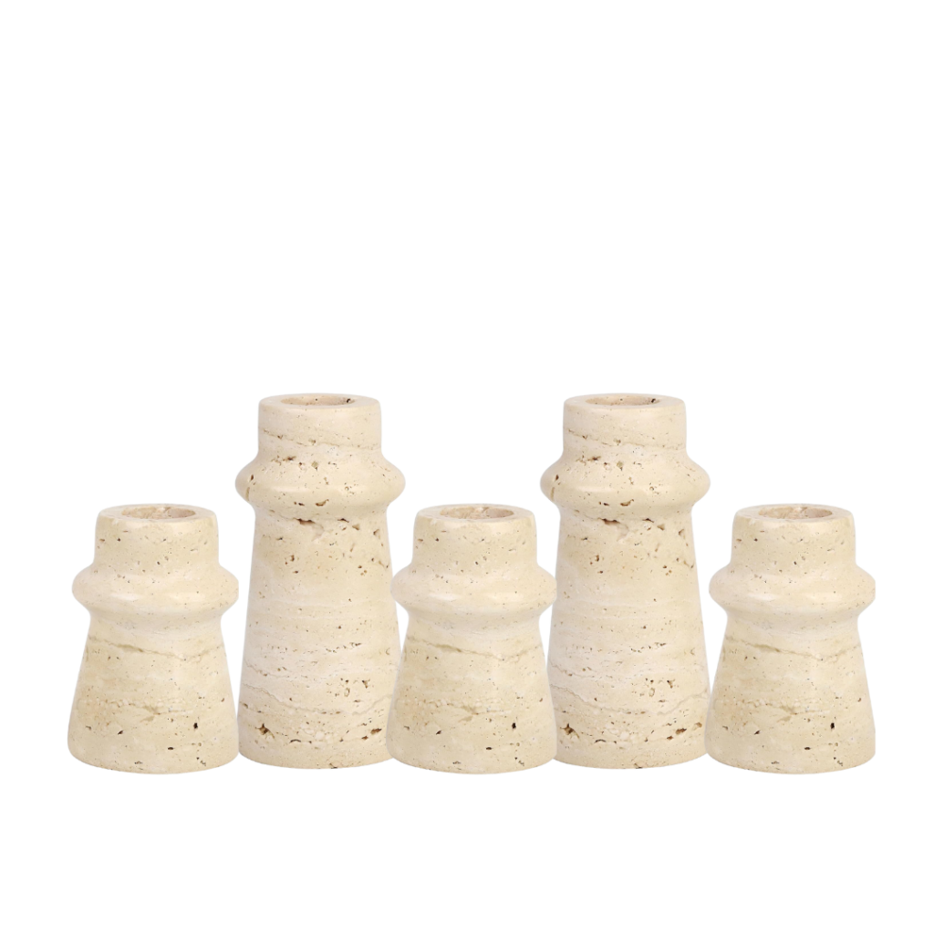 Travertine taper candlestick the confetti studio